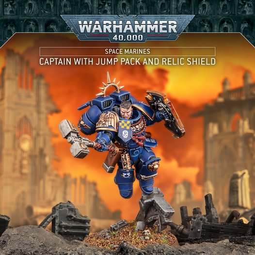Warhammer 40k Space Marines Captain with Jump Pack and Relic Shield